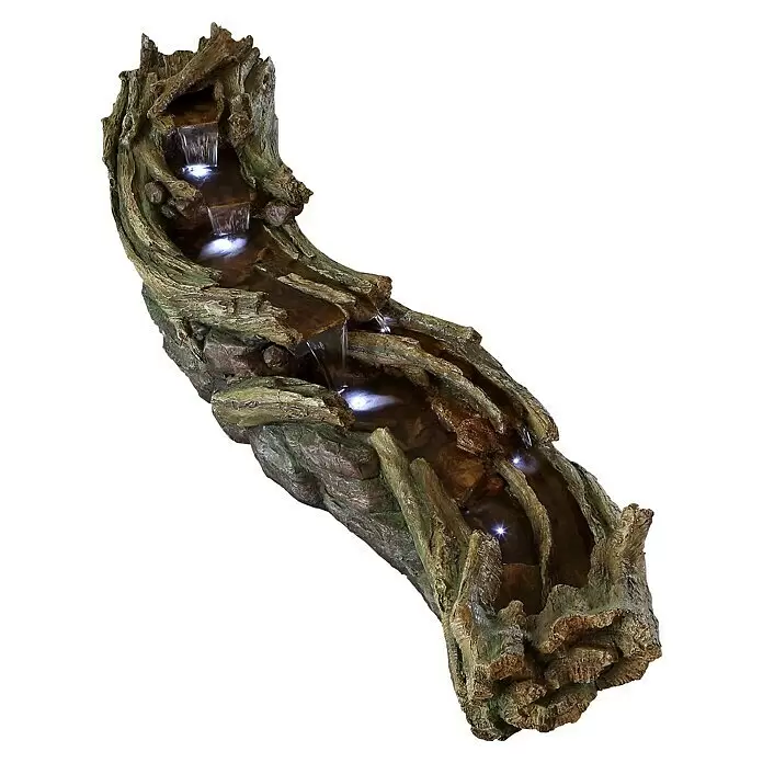 Ubbink AcquaArte Standbrunnen Aviso - 199 x 52 x 70 cm - Kaskadierender Innen-/Außen-Brunnen in Form eines hohlen Baumstamms mit LED-beleuchteten Wasserläufen.