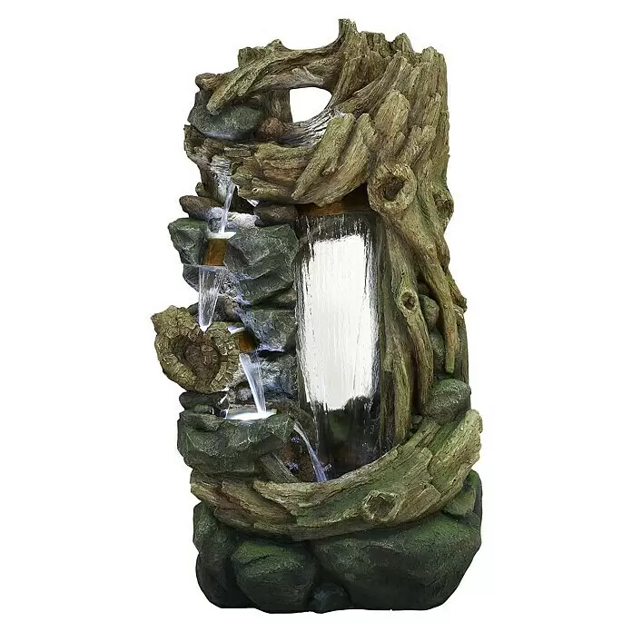 Ubbink AcquaArte Standbrunnen Sartene - 79 x 100 x 180 cm - Mehrstufiger Wasserbrunnen aus Kunstholz und Stein mit kaskadierendem Wasser und Beleuchtung, für drinnen oder draußen.