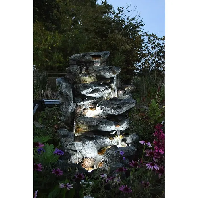 Ubbink AcquaArte Standbrunnen Bonovra - 51 x 69 x 127 cm - Die Steinfontäne mit fließendem Wasser und leuchtenden Akzenten ist ein Hingucker in jedem Garten. Eine attraktive und entspannende Gartendekoration.