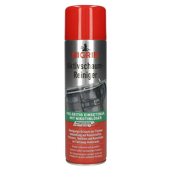 Nigrin Aktivschaum-Reiniger - 500 ml - Nigrin Aktivschaum-Reiniger zur Fleckenbehandlung von Kunststoffen, Polstern, Textilien und Kunstleder im Fahrzeug-Innenraum. Reinigt schonend und gründlich.