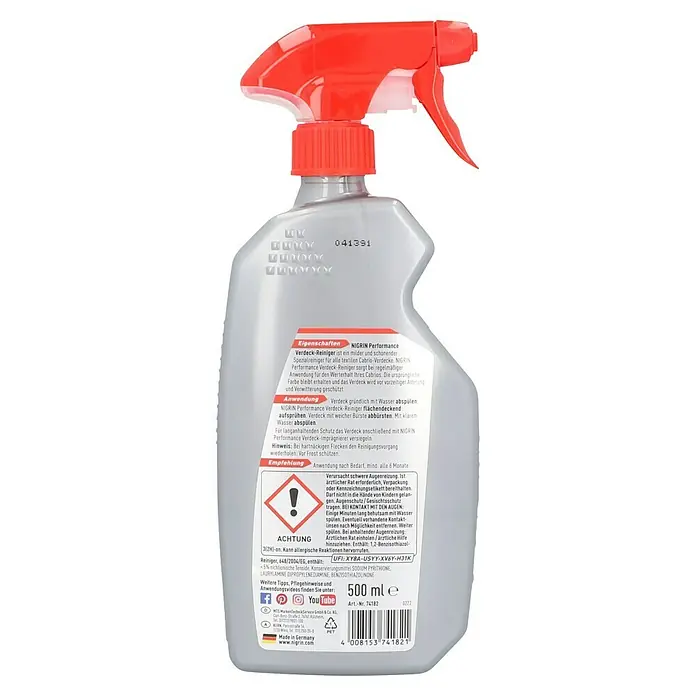 Nigrin Performance Verdeckreiniger - 500 ml, Textile Cabrioverdecke - Die Nigrin Performance Verdeck-Reiniger Sprühflasche für Cabrioverdecke bietet milde und schonende Reinigung für den Werterhalt.