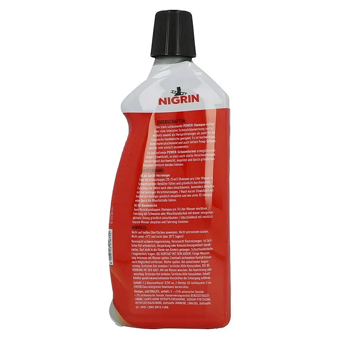 Nigrin Auto-Shampoo Power - 1 l, Minze, Grapefruit - Abbildung einer Nigrin Power Shampoo-Flasche.