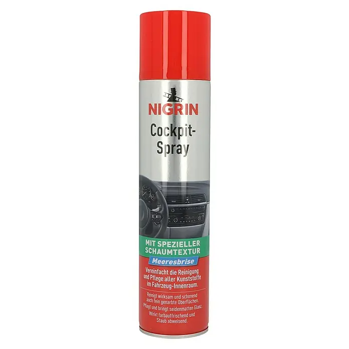 Nigrin Cockpit-Spray - 400 ml, Meeresbrise - Nigrin Cockpit-Spray: Pflegt und reinigt das Cockpit mit speziellem Schaum, ideal für Kunststoffe im Auto. Sorgt für seidenmatten Glanz!