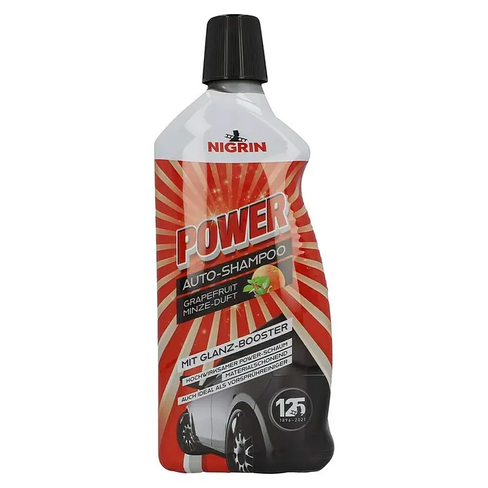 Nigrin Auto-Shampoo Power - 1 l, Minze, Grapefruit - Nigrin Power Auto-Shampoo mit Grapefruit-Minze-Duft. Für die Autowäsche mit Glanz-Booster und kraftvollem Schaum. Auch ideal als Vorreiniger.