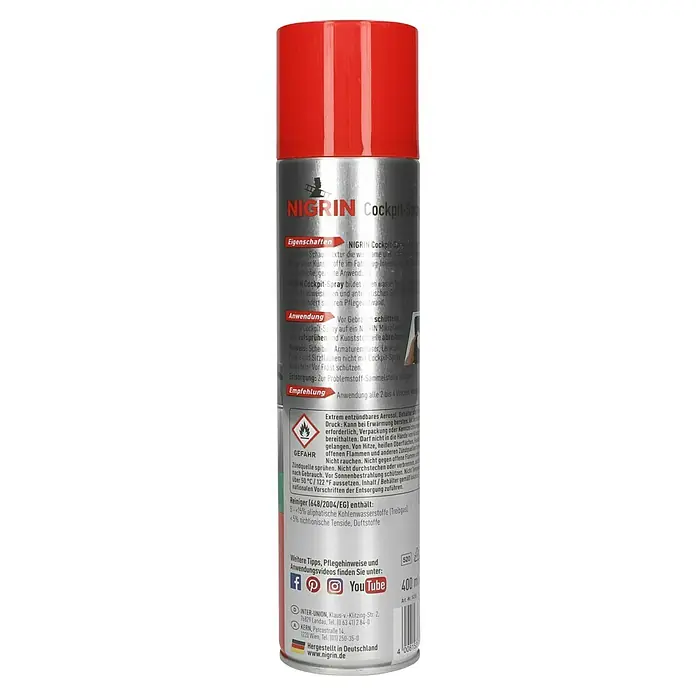Nigrin Cockpit-Spray - 400 ml, Apfel - Nigrin Cockpit Spray zur Reinigung und Pflege des Fahrzeuginnenraums. Sorgt für Sauberkeit und Schutz vor Staub und Schmutz.