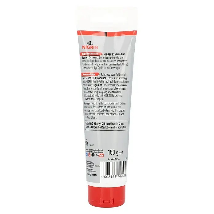 Nigrin Kratzer-Entferner - Geeignet für: Schwarze Lacke, 150 g - Tube Nigrin Kratzer-Entferner Schwarz zur Beseitigung von Kratzern und kleinen Fehlstellen auf schwarzen Lacken für Werterhalt und neuwertige Optik.