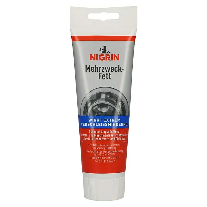 Nigrin Mehrzweckfett - 250 ml - Die Tube Nigrin Mehrzweckfett schützt Motoren- und Maschinenteile und schmiert lang anhaltend.