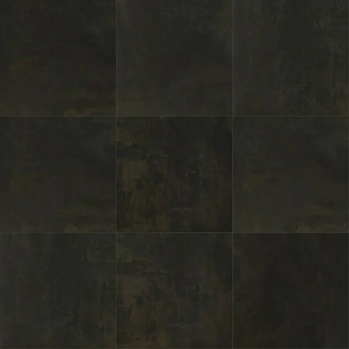 Feinsteinzeugfliese Metallo Ferro - 80 x 80 cm, Schwarz, Matt - Nahaufnahme von dunklen, quadratischen Bodenfliesen mit einer subtilen, strukturierten Oberfläche, ideal für moderne Innenräume.