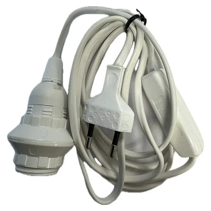Euro-Zuleitung mit Lampenfassung E14 & Schnurzwischenschalter - Weiß, Länge: 2 m - Weißes Lampenkabel-Set mit Stecker und Schalter für einfache Installation und Beleuchtungslösungen.