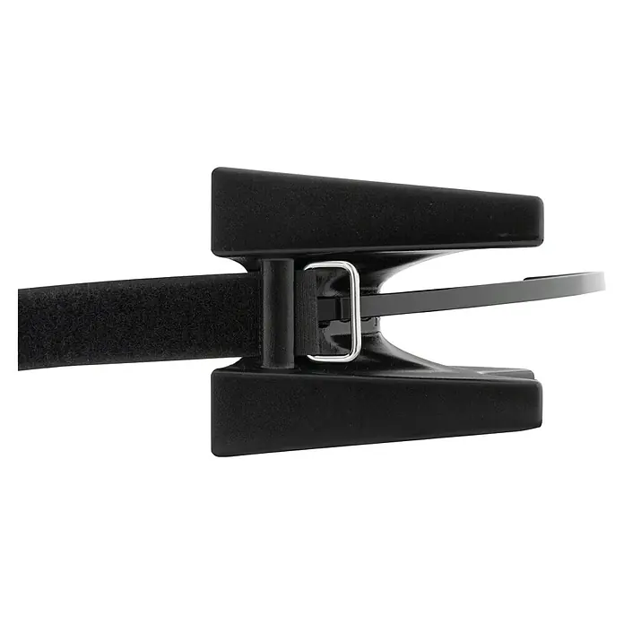Doppler Tischklammer Table-Fix - 2 -tlg., Passend für: Schirmgrößen bis 250 cm, Anthrazit - Nahaufnahme eines schwarzen Geräteadapters mit einem Band, der für verschiedene Geräte oder Zubehörteile verwendet werden kann.