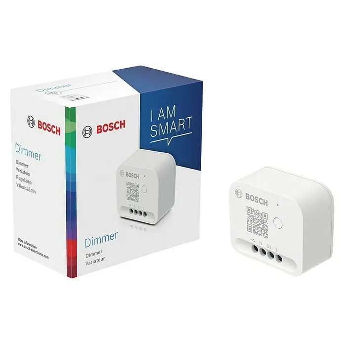 Bosch Smart Home Dimmer - Unterputz, 230 V, Smarte Steuerung: Bosch Smart Home App - Das Bosch Smart Home Dimmer-Set, bestehend aus der Verpackung und dem separaten Dimmer, ermöglicht intelligentes Lichtmanagement.