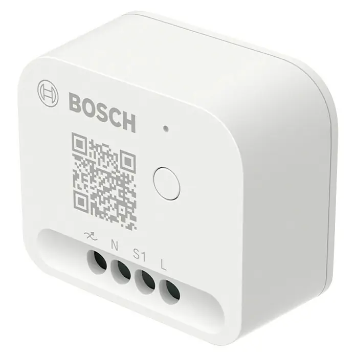 Bosch Smart Home Dimmer - Unterputz, 230 V, Smarte Steuerung: Bosch Smart Home App - Weißer Bosch Smart Home Lichtschalter mit QR-Code und Anschlussklemmen für einfache Installation und Steuerung.