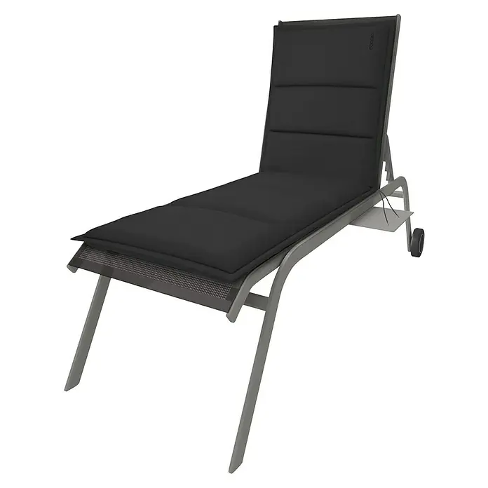Doppler Liegenauflage City - Schwarz, L x B x H: 195 x 60 x 6 cm, Liegenauflage - Hier sehen wir eine moderne graue Sonnenliege mit schwarzer Polsterung, perfekt für entspannte Stunden im Freien.