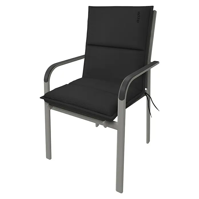 Doppler Sitzauflage City - Schwarz, Niederlehner, L x B x H: 100 x 48 x 6 cm, Polyester - Ein stilvoller Doppler-Gartenstuhl mit grauen Polstern, ideal für entspannte Stunden im Freien. Der Stuhl kombiniert Komfort mit modernem Design.