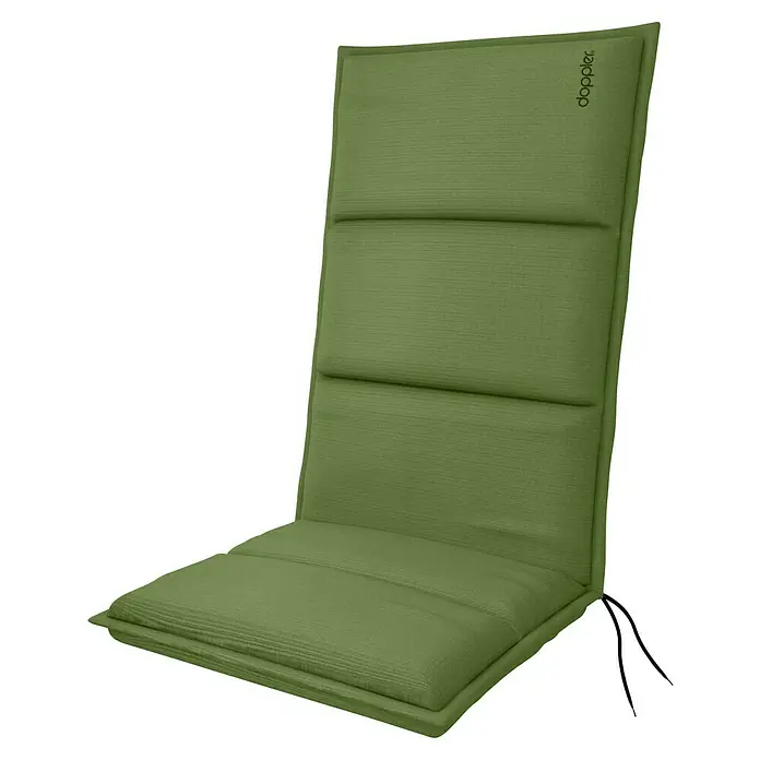 Doppler Sitzauflage Hochlehner City - Hellgrün, L x B x H: 119 x 48 x 6 cm, Polyester - Grünes Doppler Stuhlkissen mit vertikalen Steppnähten und seitlichen Haltebändern für bequemen Sitzkomfort im Garten oder auf der Terrasse.