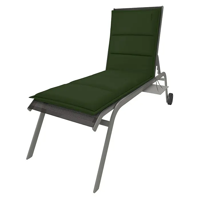 Doppler Liegenauflage City - Dunkelgrün, L x B x H: 195 x 60 x 6 cm, Liegenauflage - Eine stilvolle Gartenliege mit olivgrüner Polsterung und einem modernen grauen Rahmen, ideal für entspannte Stunden im Freien.