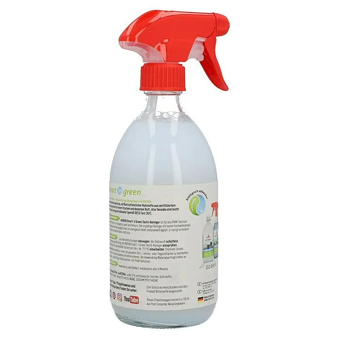 Nigrin Textilreiniger SMART `N GREEN - 500 ml - Flasche Smart ‘n Green Textilreiniger mit rotem Sprühkopf.