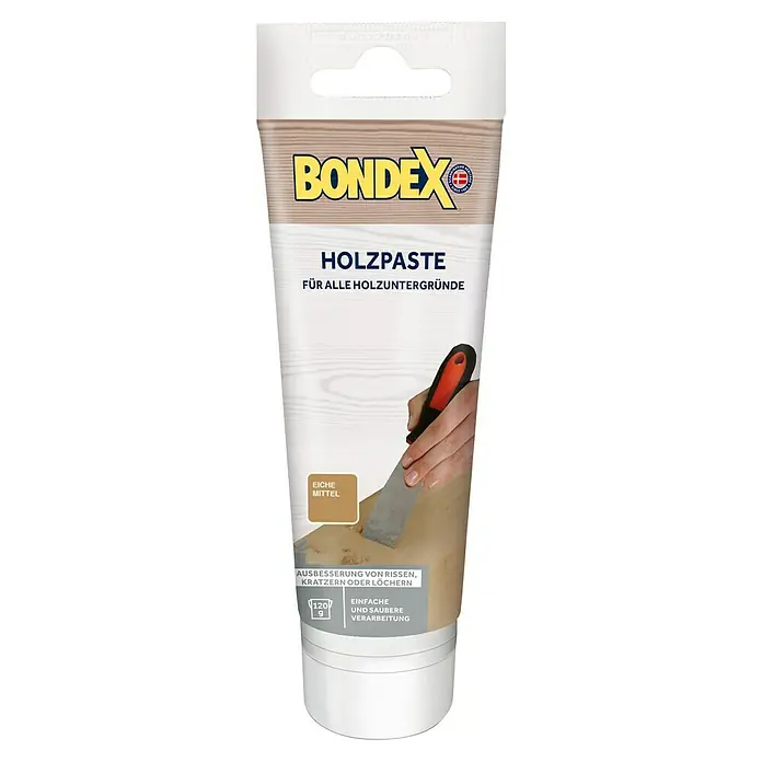 Bondex Holzpaste - Eiche mittel, 120 g - Bondex Holzpaste zur Ausbesserung von Rissen und Kratzern auf Holzoberflächen, erhältlich in verschiedenen Farbtönen.