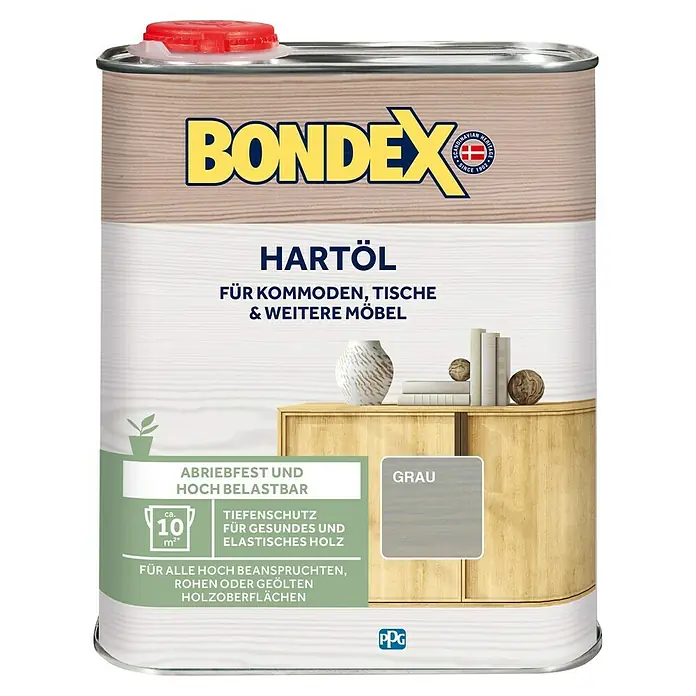 Bondex Hartöl - Grau, 750 ml - Dose Bondex Hartöl Grau, geeignet für Kommoden, Tische & Möbel. Abriebfest, hoch belastbar, Tiefenschutz für gesundes und elastisches Holz.