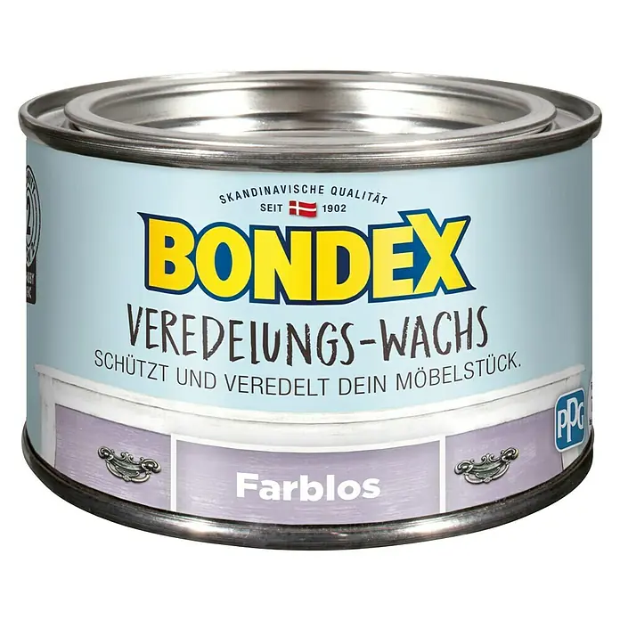 Bondex Veredelungswachs - Farblos, 250 ml - Dose Bondex Veredelungs-Wachs, farblos, zum Schutz und zur Veredelung von Möbelstücken. Ideal für die Möbelpflege und -restaurierung.