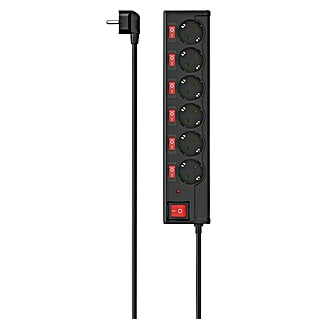 Hama Steckdosenleiste einzeln schaltbar (6-fach, Schwarz, Kabellänge: 1,4 m, Mit Schalter)