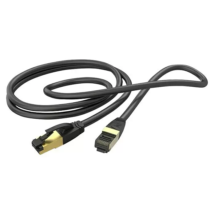 Hama Netzwerk-Kabel - CAT8, Länge: 0,5 m, Schwarz, RJ45-Stecker, Bis zu 40 Gbit/s - Schwarzes, aufgerolltes Ethernet-Kabel mit vergoldeten RJ45-Steckern für zuverlässige Netzwerkverbindungen.