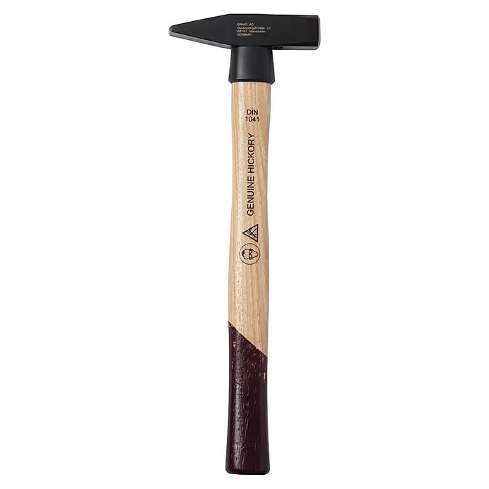 Wisent Schlosserhammer - 200 g, Holz Hickory - Ein schwarzer Hammer mit einem hellen Holzgriff und der Aufschrift "GENUINE HICKORY".