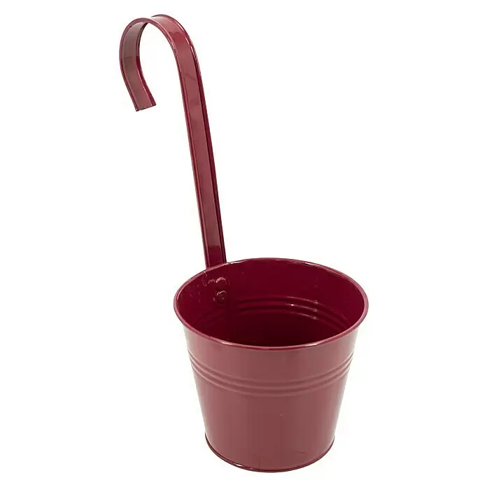 Pflanztopf - 26 x 12,5 x 11 cm, Metall, Rot - Burgunderroter Metall-Hängeblumentopf mit integriertem Haken.