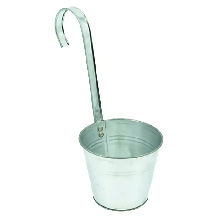 Pflanztopf - 26 x 12,5 x 11 cm, Metall, Silber - Ein verzinkter Metalleimer mit langem Griff, perfekt zum Schöpfen von Wasser oder anderen Flüssigkeiten. Ideal für den Garten oder den Stall.