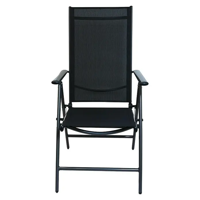 Garten-Positionssessel Maja - Aluminium, Textilen, Rückenlehne verstellbar, Anthrazit/Schwarz, B x T x H: 55 x 68 x 106 cm - Schwarzer Klappstuhl mit Armlehnen für den Außenbereich. Das ideale Möbelstück für Garten, Balkon oder Terrasse.