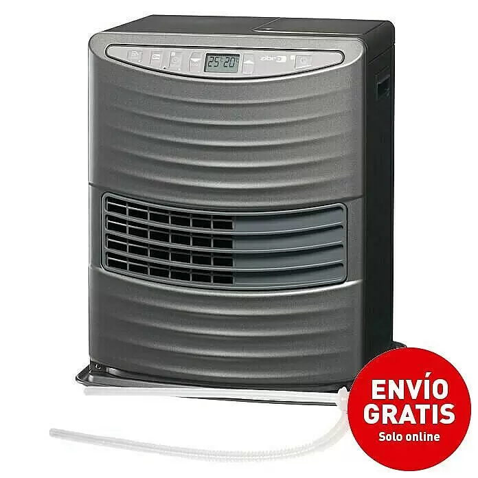 Toyotomi Estufa de parafina LC-130 - 0,8 kW - 3 kW, Volumen del depósito: 5,4 l, Gris - Calefactor portátil gris con pantalla digital y carcasa estriada.
