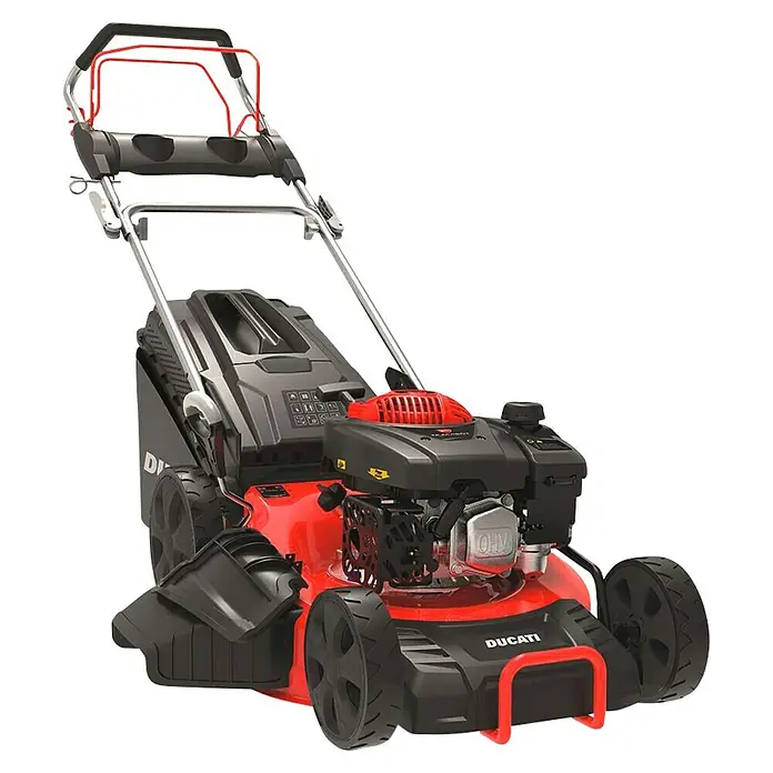 Ducati Cortacésped de gasolina DLM4601 - 2,4 kW, 150 cm³, Ancho de corte: 46 cm - El cortacésped rojo Ducati es una herramienta de jardinería diseñada para cortar el césped de manera eficiente con alto rendimiento.
