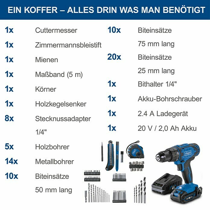 Scheppach IXES 20V Set za akumulatorski vrtalni vijačnik C-DTB74/1-X  (20 V, 1 baterija, 2 Ah, 50 Nm) | 2296 - Akkuschrauber/Akkubohrschrauber Marke | BBDI - Akkugeräte | BBD - Elektro WZ/Großmaschinen | BB - ElektroWZ/Großmaschinen | B - Werkz/Masch/Maschzubeh/Auto | BAUHAUS
