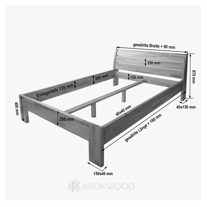 Krok Wood Bett Alice (140 x 200 cm, Buche) | BAUHAUS