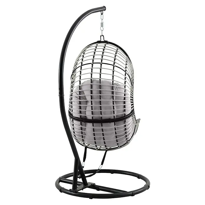 Sunfun Hamaca colgante Cozumel - Antracita, Altura: 196 cm - Silla colgante con estructura de acero y cesta de ratán gris con cojines suaves. Ideal para el jardín o la terraza.