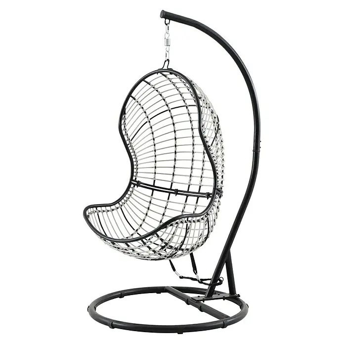 Sunfun Hamaca colgante Cozumel - Antracita, Altura: 196 cm - Silla colgante con forma de huevo y estructura. La silla colgante en forma de huevo está hecha de ratán y metal y viene con una estructura robusta.