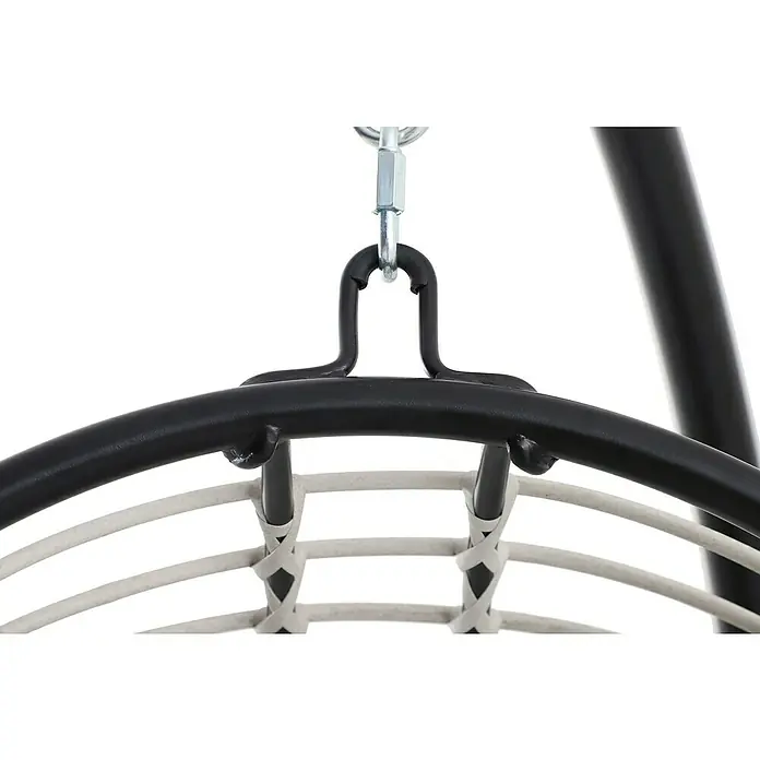 Sunfun Hamaca colgante Cozumel - Antracita, Altura: 196 cm - Primer plano de una moderna silla columpio negra con mimbre blanco y un gancho robusto, perfecta para la relajación interior y exterior.