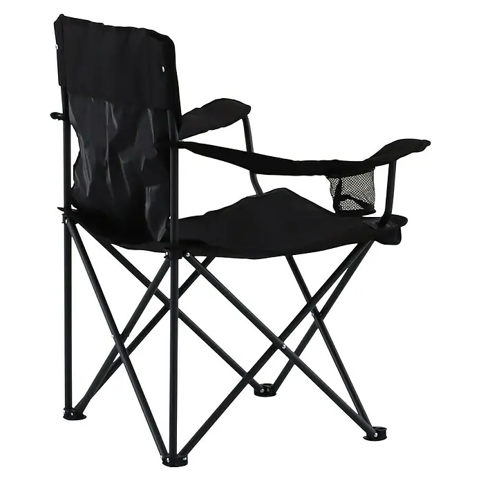 Silla de camping Anton II - Negro - Silla plegable negra, ideal para camping y actividades al aire libre, con portavasos y reposabrazos para mayor comodidad.