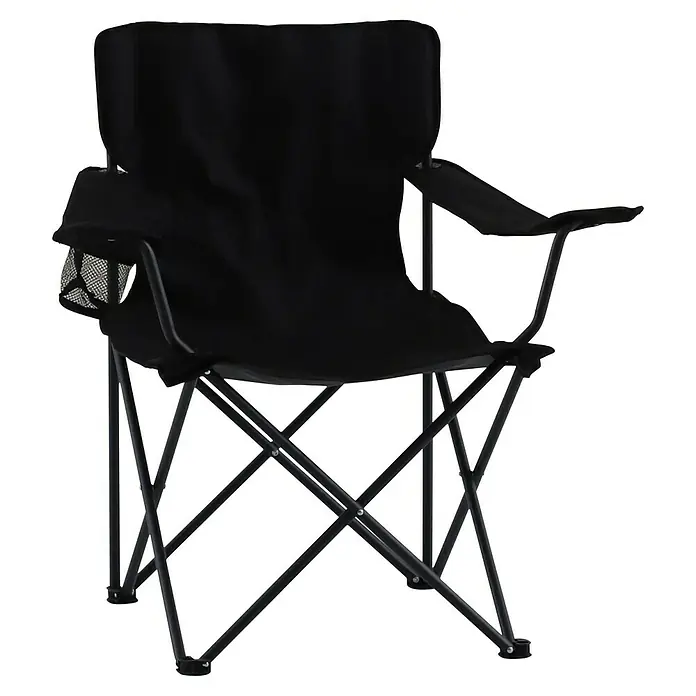 Silla de camping Anton II - Negro - Silla de camping negra con portavasos. Ideal para actividades al aire libre, cómoda y fácil de transportar.