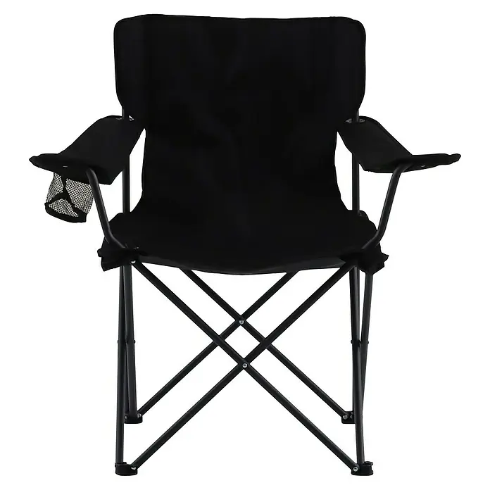 Silla de camping Anton II - Negro - Silla plegable negra para exteriores con portavasos para camping, picnics y otras actividades al aire libre.