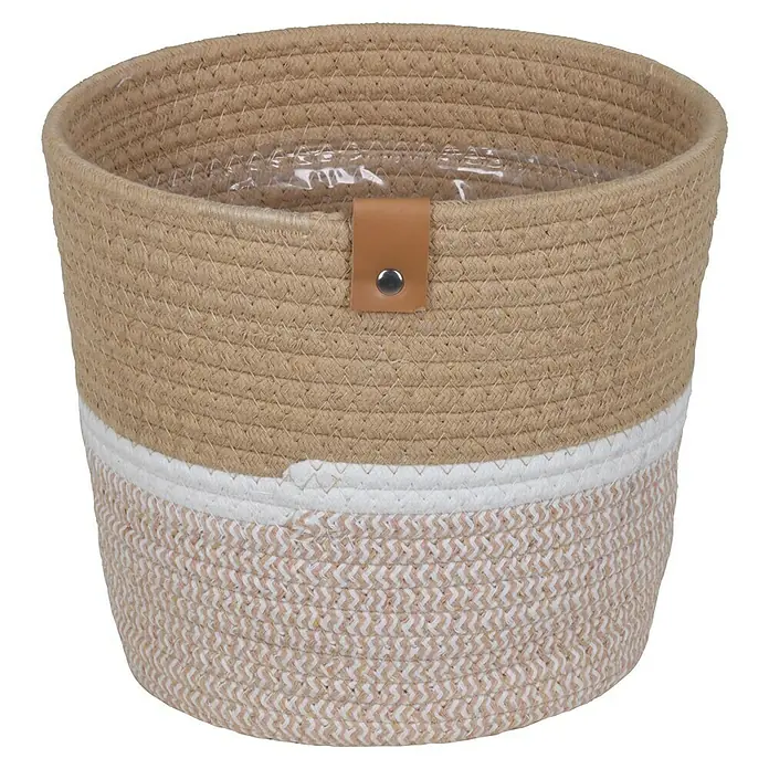 A.H.G. Pflanzkorb - Außenmaß (Ø x H): 31 x 27 cm, Naturmaterialien, Beige - Dekorativer gewebter Korb mit zweifarbiger Gestaltung und wasserdichter Innenauskleidung, ideal zur Aufbewahrung oder als Übertopf.