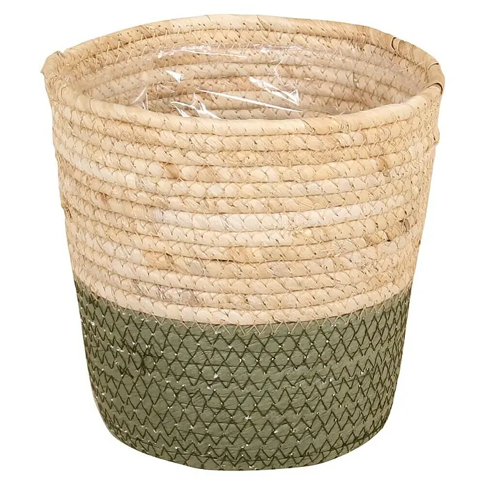 A.H.G. Pflanzkorb - Außenmaß (Ø x H): 15 x 14 cm, Naturmaterialien, Natur-oliv - Stilvoller, zweifarbiger Korb aus Naturmaterialien. Perfekt für Pflanzen oder zur Aufbewahrung und verleiht jedem Raum einen Hauch von Natürlichkeit.