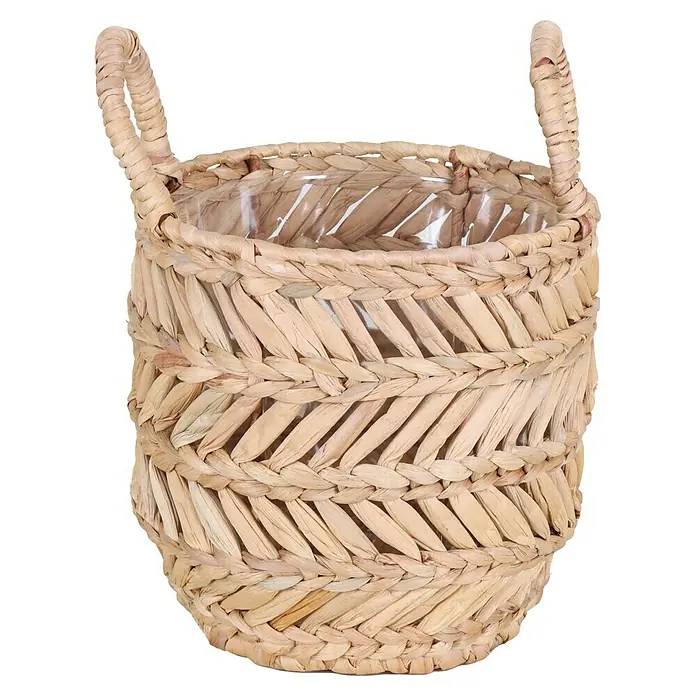 A.H.G. Pflanzkorb - Außenmaß (Ø x H): 19 x 18 cm, Naturmaterialien, Natur - Korb aus Wasserhyazinthe mit Henkeln, ideal für Pflanzen oder als dekoratives Element. Natürliches Design für ein gemütliches Ambiente.
