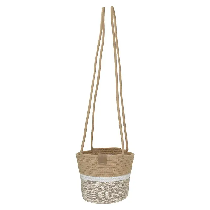 A.H.G. Blumenampel - Außenmaß (Ø x H): 18 x 15 cm, Naturmaterialien, Beige - Die geflochtene Hängeaufbewahrung in Beige mit zwei Griffen ist die perfekte Wahl für eine stilvolle und praktische Aufbewahrungslösung.