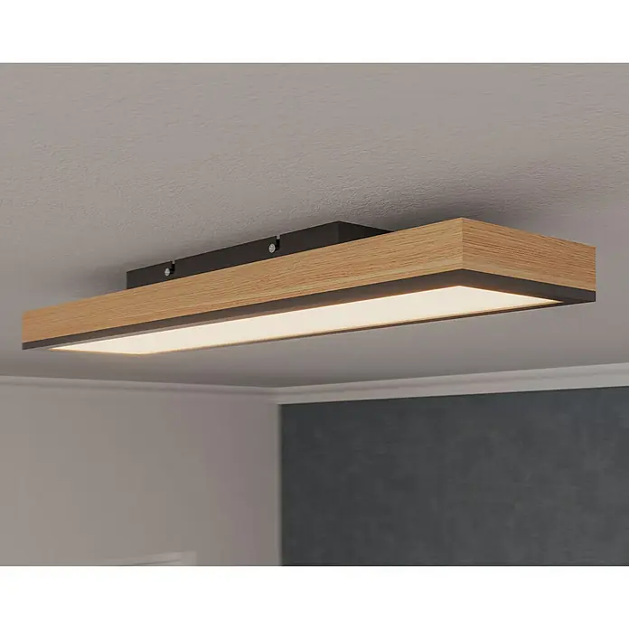 Globo Doro LED-Panel Holzoptik - 18 W, 60 x 15 cm, Holzoptik/Graphit, Warmweiß - Holzverkleidete Deckenleuchte mit schlankem, rechteckigem Design. Die Leuchte ist mit LED ausgestattet und sorgt für eine gleichmäßige Ausleuchtung.