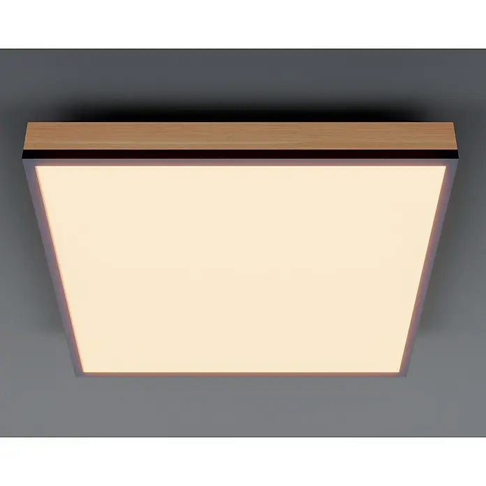 Globo Doro Panel LED - 12 W, 30 x 30 cm, Marrón, Blanco cálido - Plafón LED moderno con marco de madera, que proporciona una luz cálida y acogedora y crea una solución de iluminación elegante.
