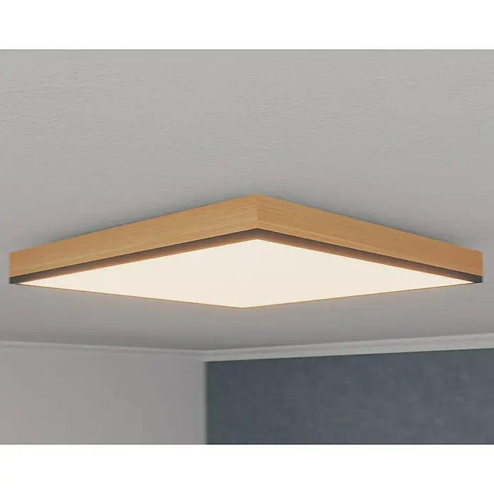 Globo Doro LED-Panel Holzoptik - 24 W, 45 x 45 cm, Holzoptik/Graphit, Warmweiß - Quadratische Deckenleuchte aus Holz mit integriertem LED-Panel, die ein warmes und einladendes Licht spendet.