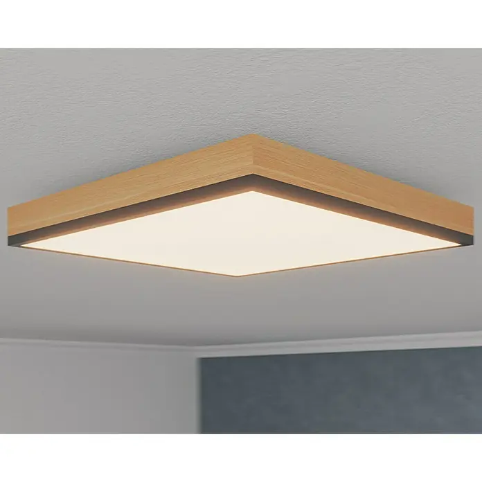 Globo Doro LED-Panel Holzoptik - 12 W, 30 x 30 cm, Holzoptik/Graphit, Warmweiß - Quadratische Deckenleuchte mit Holzrahmen und heller, diffuser Beleuchtung für eine moderne Raumgestaltung.