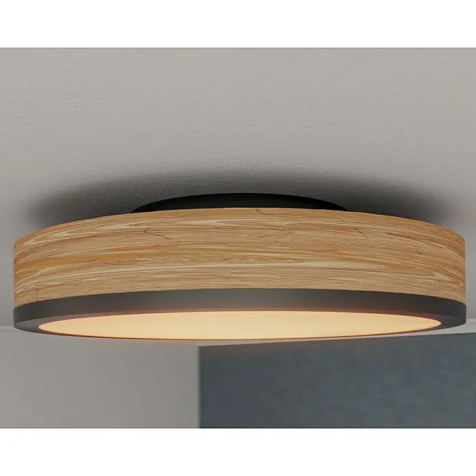 Globo Doro LED-Deckenleuchte rund Holzoptik - 12 W, Durchmesser: 30 cm, Graphit/Holzoptik, Warmweiß - Moderne Deckenleuchte mit Holzoptik. Die Leuchte sorgt für warmes Licht und ist ein stilvolles Detail für jeden Raum.