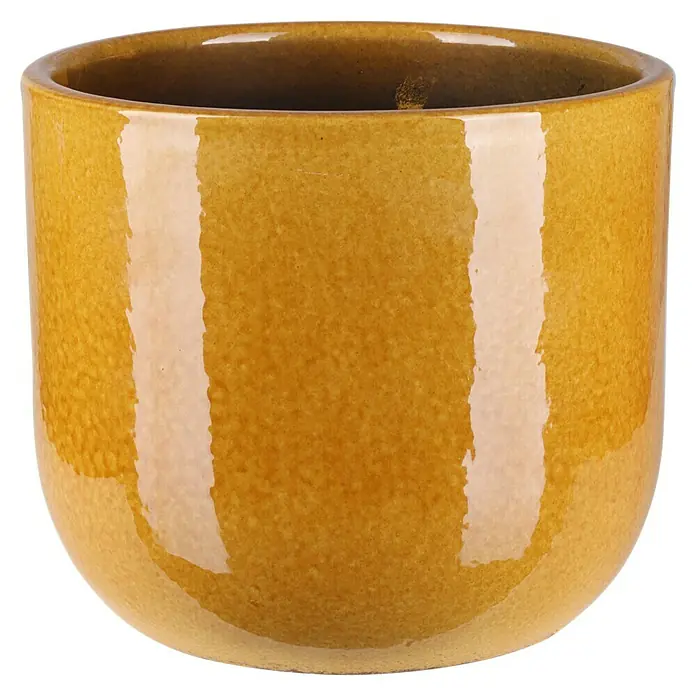 A.H.G. Übertopf rund Portland - Außenmaß (Ø x H): 20 x 18 cm, Honigfarben, Keramik, Glänzend - Gelber, glänzender Keramiktopf. Dekoratives Element für den Innenbereich mit glatter Oberfläche und warmer Farbgebung.
